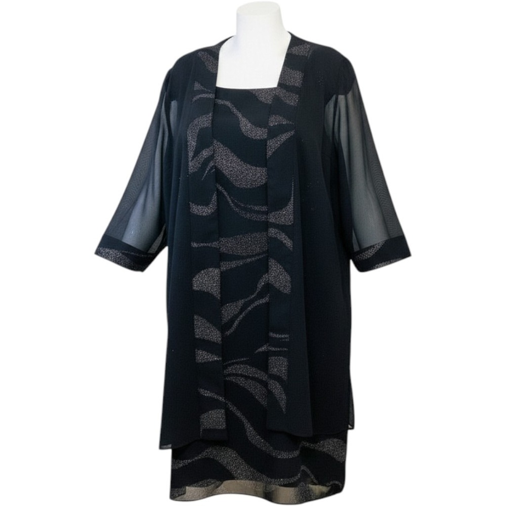 Dressbarn Woman Black Glitter Sheath Dress with Sheer Open Jacket Formal 22W